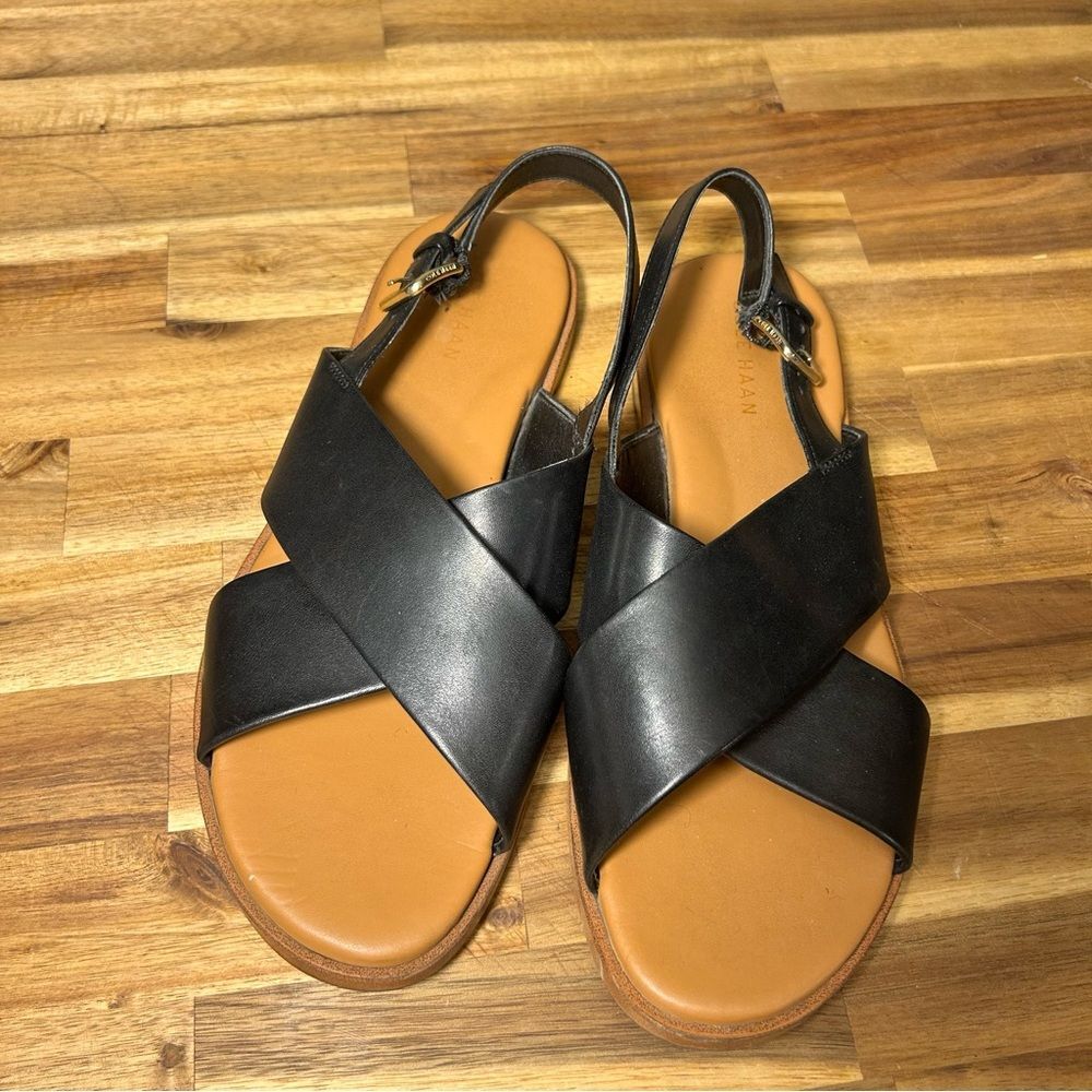 Cole Haan Fernanda Grand Flat Black Leather Sandals Size 5.5 - Picture 14 of 14